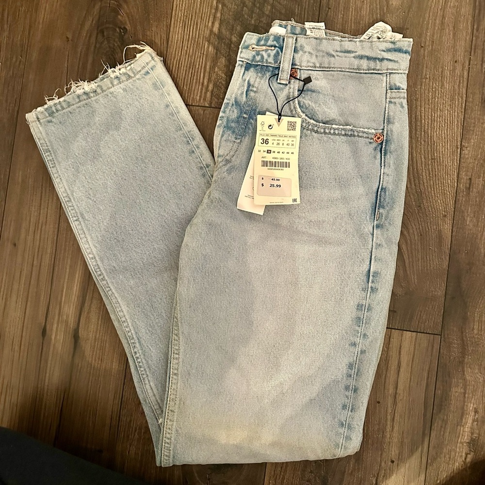 Zara Light Blue Button-Fly Denim Jeans